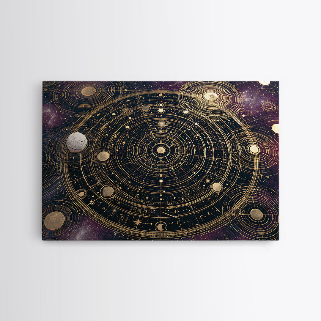 Solar System Arrangement Framed Canvas Print, Space Art, Spa Decor, Watercolor Art, Serenity, Living Room Wall Art, SAR-3x2-80