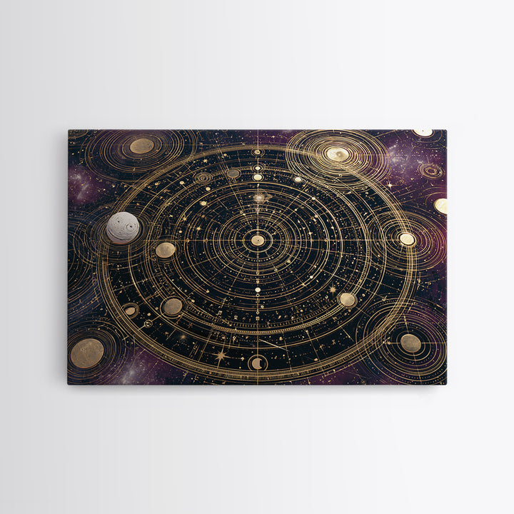 Solar System Arrangement Framed Canvas Print, Space Art, Spa Decor, Watercolor Art, Serenity, Living Room Wall Art, SAR-3x2-80