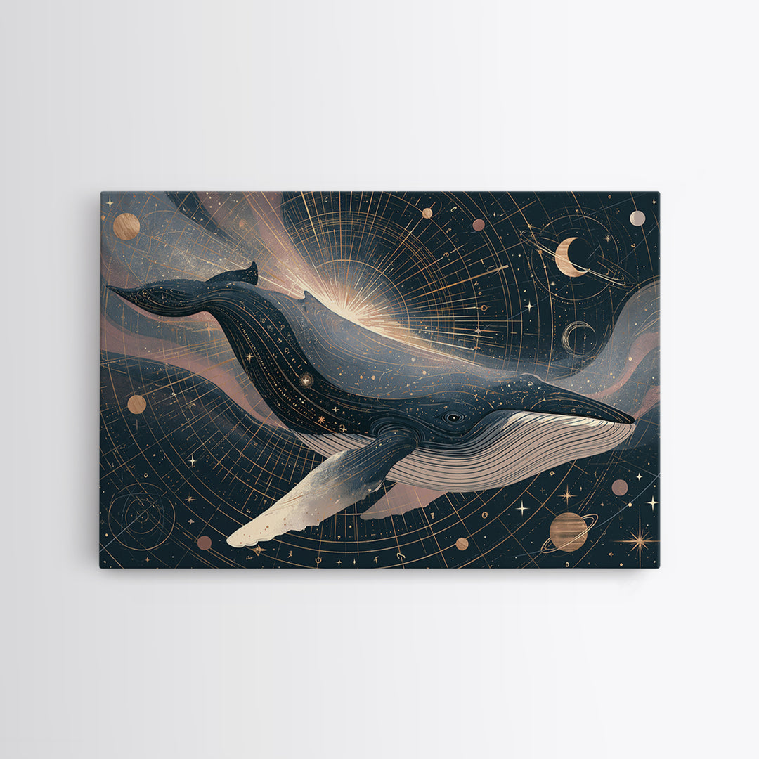 Space Whale Swimming Through Star Dust Canvas Print, Space Art, Canvas, Spa Decor, Fine Art, Serenity, Living Room Wall Art, SAR-3x2-84