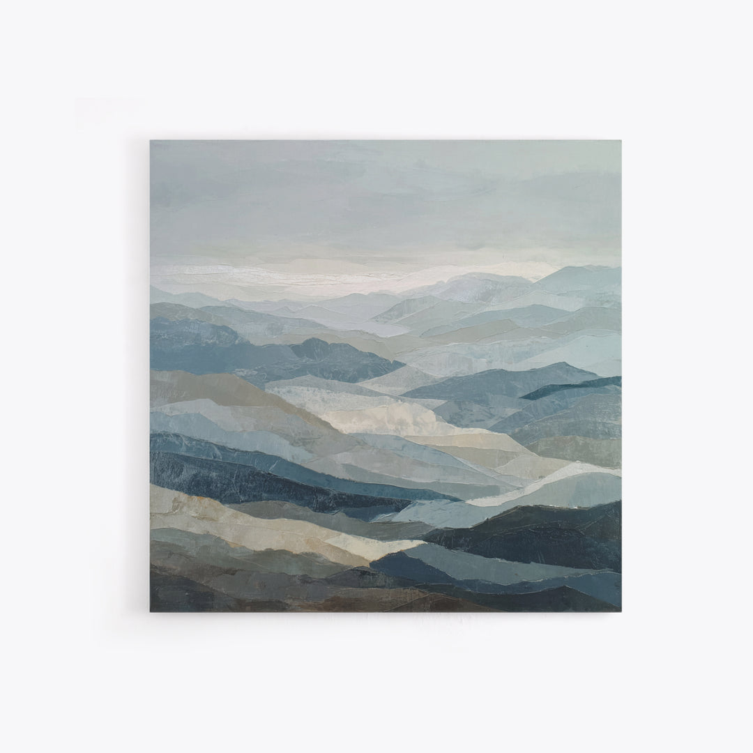 Minimal Fjord Landscape Framed Canvas Print, Scandinavian Art, Living Room Wall Art, Living Room Decor, Oil Painting, Nordic, SCA-1x1-2
