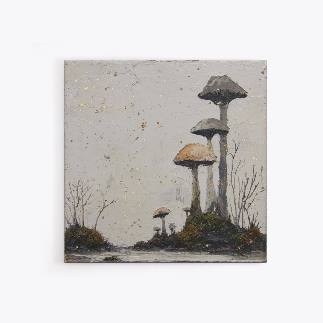Simple Mushroom and Moss Forest Study Framed Canvas Print, Scandinavian Art, Boho Wall Decor, Living Room Decor, Nordic, SCA-1x1-24