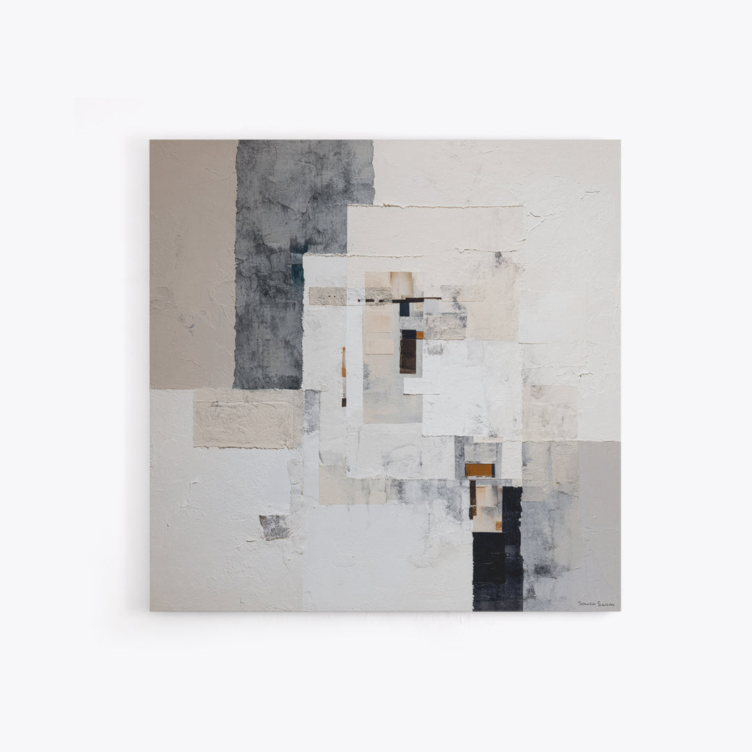 Soft Beige Geometric Abstraction Framed Canvas Print, Scandinavian Art, Abstract Wall Art, Living Room Decor, Fine Art, Nordic, SCA-1x1-27