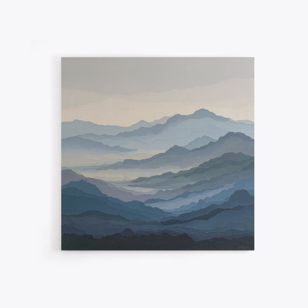 Muted Mountain Layers Framed Canvas Print, Scandinavian Art, Gallery Decor, Living Room Decor, Fine Art, Nordic, Home Decor, SCA-1x1-32