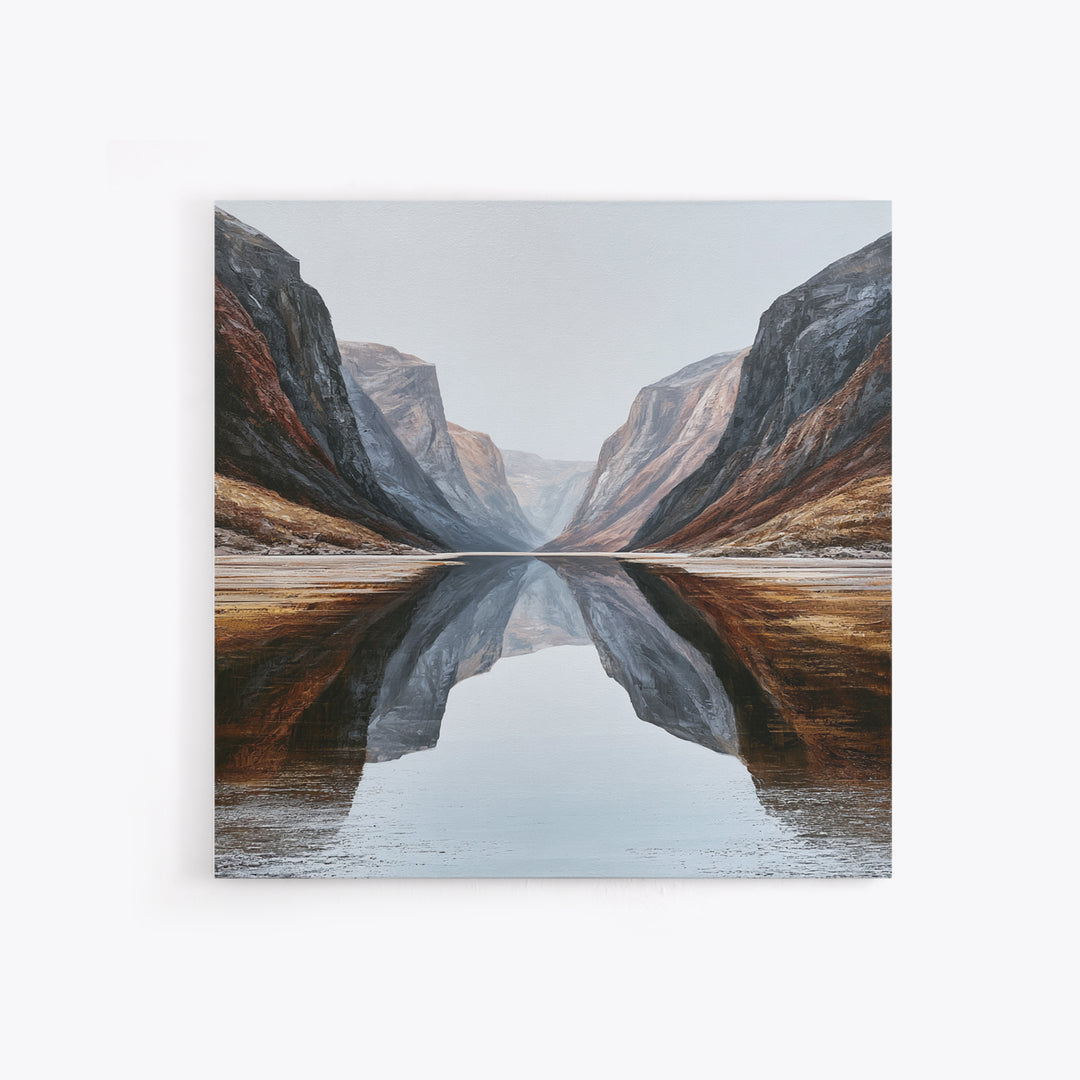 Minimal Fjord Landscape Canvas Print, Scandinavian Art, Neutral Decor, Living Room Decor, Fine Art, Nordic, Wall Decor, SCA-1x1-50