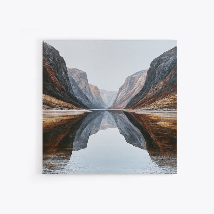 Minimal Fjord Landscape Canvas Print, Scandinavian Art, Neutral Decor, Living Room Decor, Fine Art, Nordic, Wall Decor, SCA-1x1-50