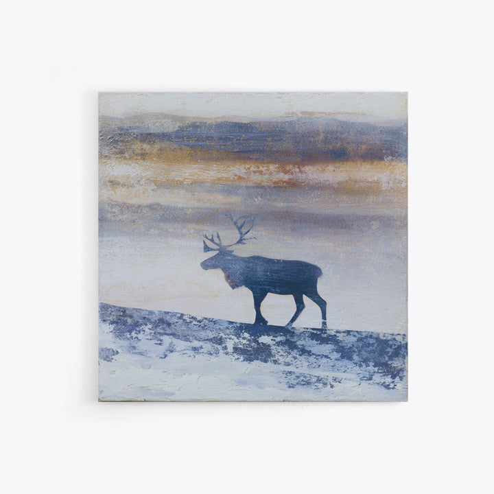 Reindeer Silhouette in Snowy Landscape Canvas Print, Scandinavian Art, Modern Decor, Living Room Decor, Fine Art, Nordic, SCA-1x1-54