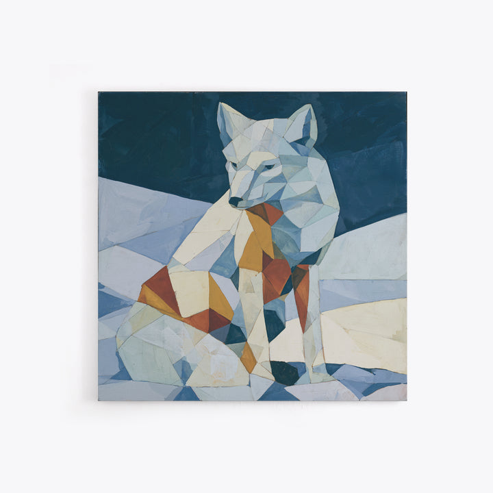 White Fox in Quiet Snow Canvas Print, Scandinavian Art, Boho Wall Art, Living Room Decor, Fine Art, Nordic, Modern Decor, SCA-1x1-60