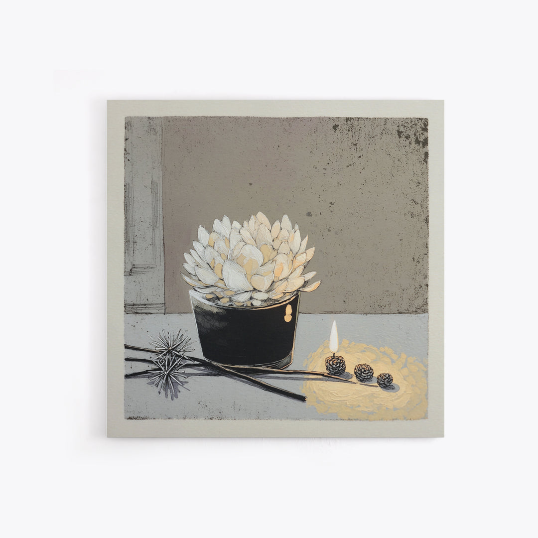 Ceramic Vase with Dried Grasses Framed Canvas Print, Scandinavian Art, Living Room Decor, Oil Painting, Nordic, SCA-1x1-61