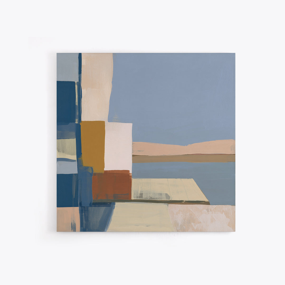 Calm Lake Dock Framed Canvas Print, Scandinavian Art, Fine Art Print, Living Room Decor, Oil Painting, Nordic, Printable, SCA-1x1-63