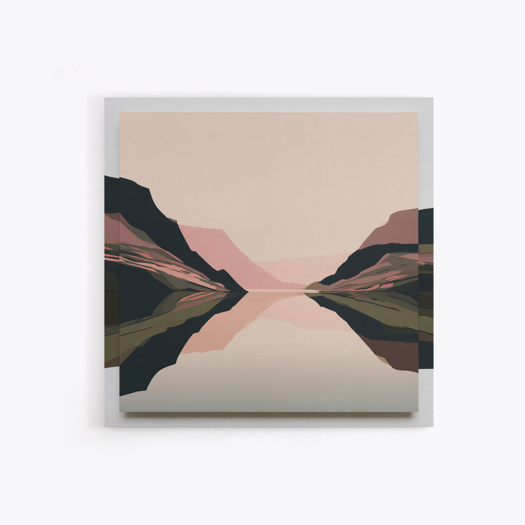 Minimal Fjord Landscape Framed Canvas Print, Scandinavian Art, Room Decor, Living Room Decor, Nordic, Mid Century Modern, SCA-1x1-74