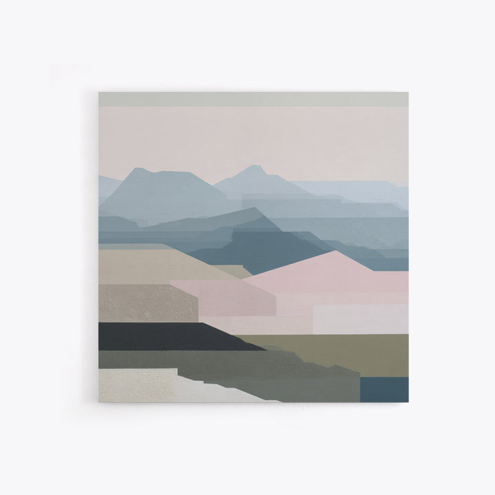 Muted Mountain Layers Framed Canvas Print, Scandinavian Art, Mid Century Modern, Living Room Decor, Oil Painting, Nordic, SCA-1x1-8