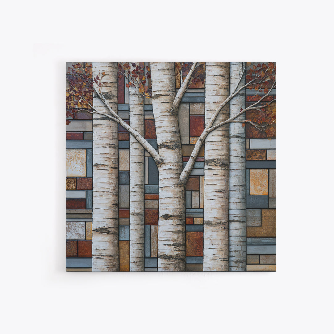 Birch Tree Trunks Canvas Print, Scandinavian Art, Minimalist Decor, Living Room Decor, Fine Art, Nordic, Oil Painting, SCA-1x1-9