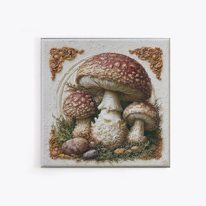 Simple Mushroom and Moss Forest Study Canvas Print, Scandinavian Art, Mid Century Modern, Living Room Decor, Nordic, SCA-1x1-96