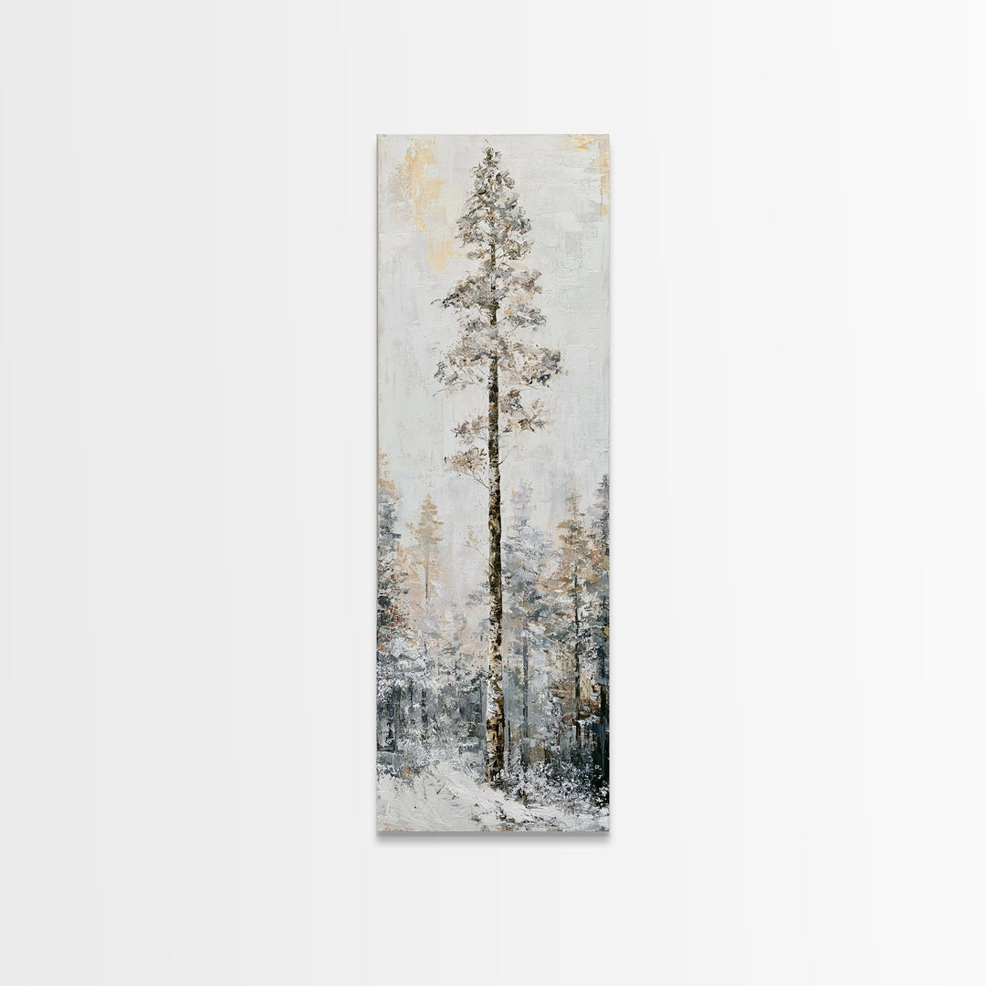 Snowy Nordic Forest Canvas Print, Scandinavian Art, Printable, Living Room Decor, Oil Painting, Nordic, Abstract Wall Art, SCA-1x3-13