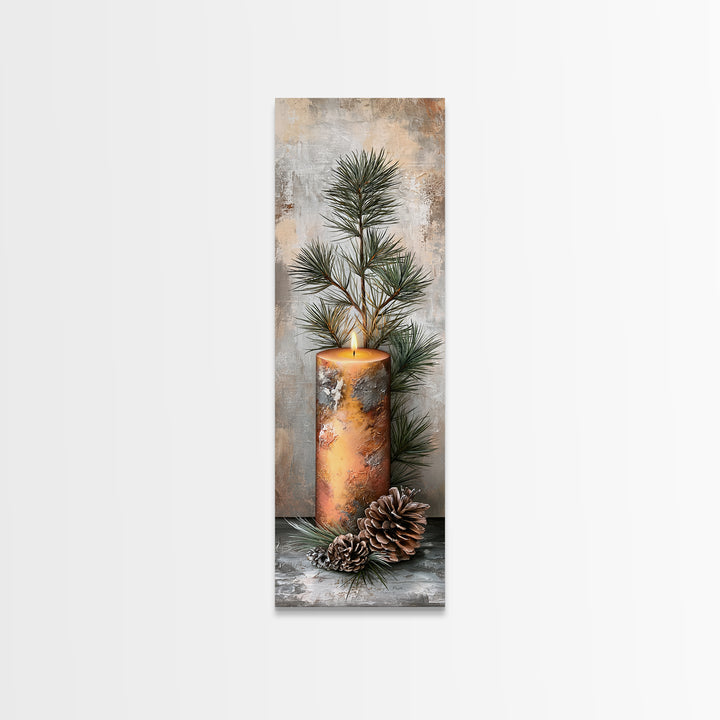 Hygge Candle and Pine Branch Still Life Canvas Print, Scandinavian Art, Original Painting, Living Room Decor, Fine Art, Nordic, SCA-1x3-16