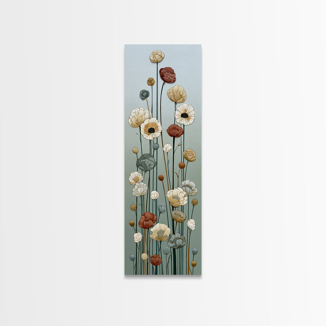 Minimal Meadow Flowers Canvas Print, Scandinavian Art, Neutral Decor, Living Room Decor, Oil Painting, Nordic, Wall Decor, SCA-1x3-22