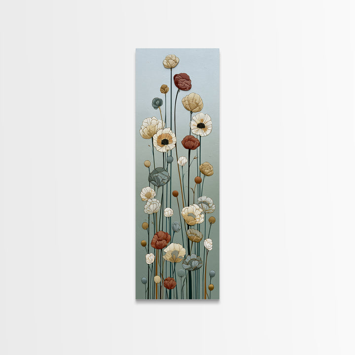 Minimal Meadow Flowers Canvas Print, Scandinavian Art, Neutral Decor, Living Room Decor, Oil Painting, Nordic, Wall Decor, SCA-1x3-22