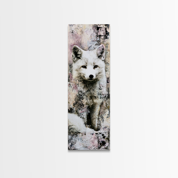 White Fox in Quiet Snow Framed Canvas Print, Scandinavian Art, Digital Wall Art, Living Room Decor, Fine Art, Nordic, SCA-1x3-24