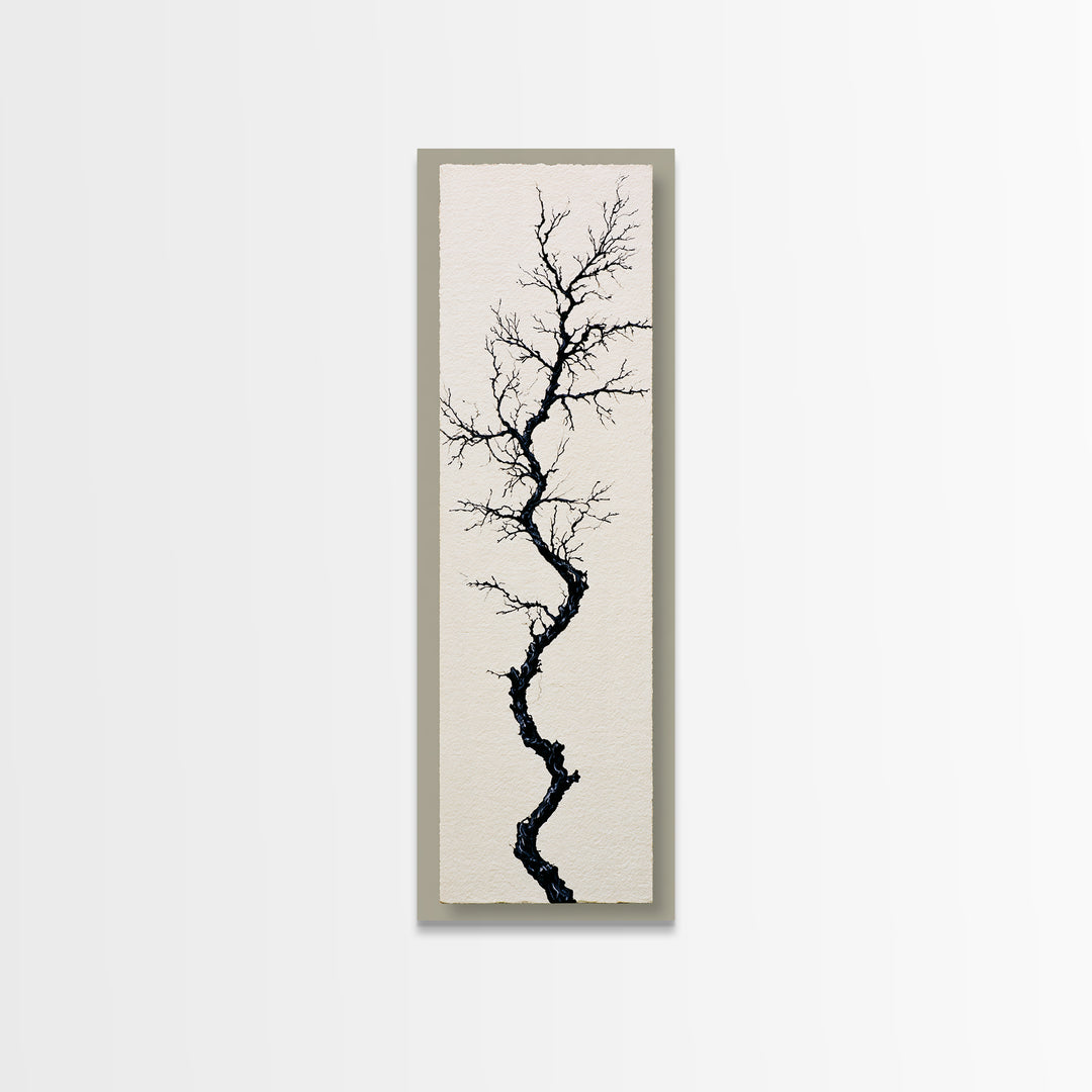 Single Black Branch on Warm White Background Canvas Print, Scandinavian Art, Wall Hanging, Living Room Decor, Watercolor Art, SCA-1x3-32