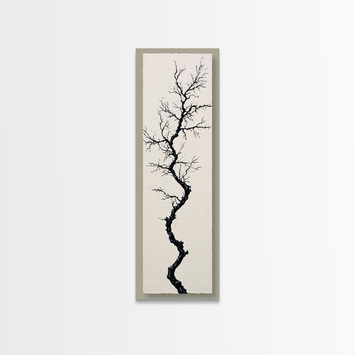 Single Black Branch on Warm White Background Canvas Print, Scandinavian Art, Wall Hanging, Living Room Decor, Watercolor Art, SCA-1x3-32