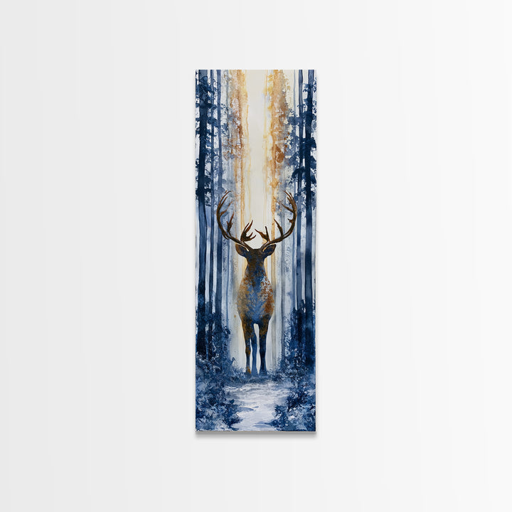 Reindeer Silhouette in Snowy Landscape Canvas Print, Scandinavian Art, Luxury Decor, Living Room Decor, Oil Painting, Nordic, SCA-1x3-42