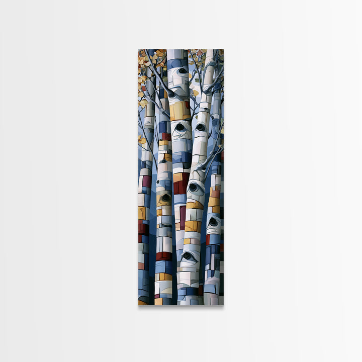 Birch Tree Trunks Framed Canvas Print, Scandinavian Art, Mid Century Modern, Living Room Decor, Oil Painting, Nordic, SCA-1x3-45