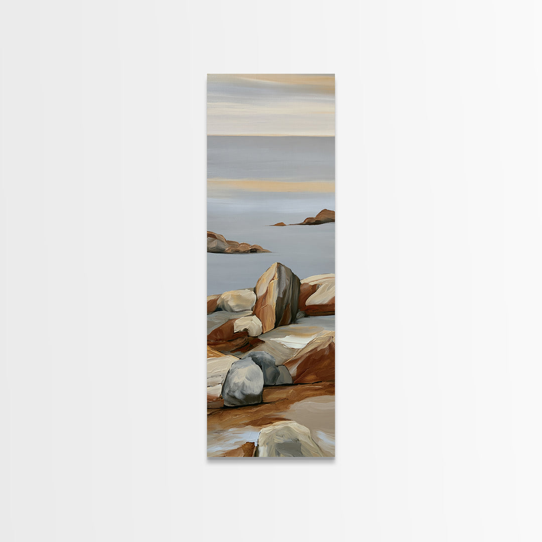 Quiet Coastal Rocks and Gray Sea Canvas Print, Scandinavian Art, Modern Decor, Living Room Decor, Fine Art, Nordic, Wall Decor, SCA-1x3-59
