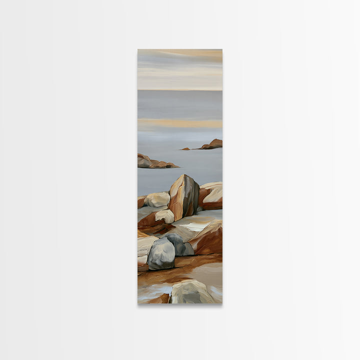 Quiet Coastal Rocks and Gray Sea Canvas Print, Scandinavian Art, Modern Decor, Living Room Decor, Fine Art, Nordic, Wall Decor, SCA-1x3-59