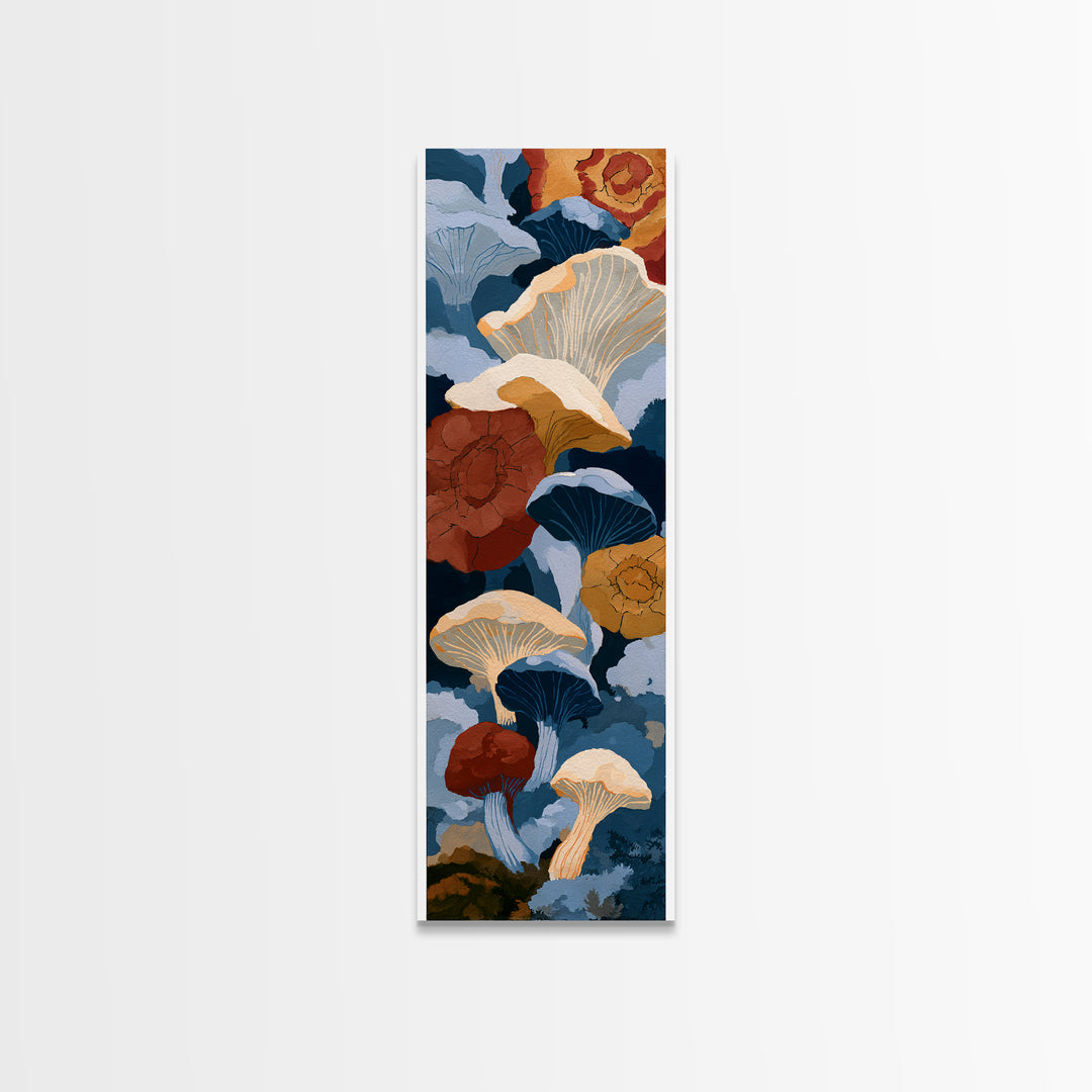 Simple Mushroom and Moss Forest Study Canvas Print, Scandinavian Art, Boho Wall Art, Living Room Decor, Fine Art, Nordic, SCA-1x3-60