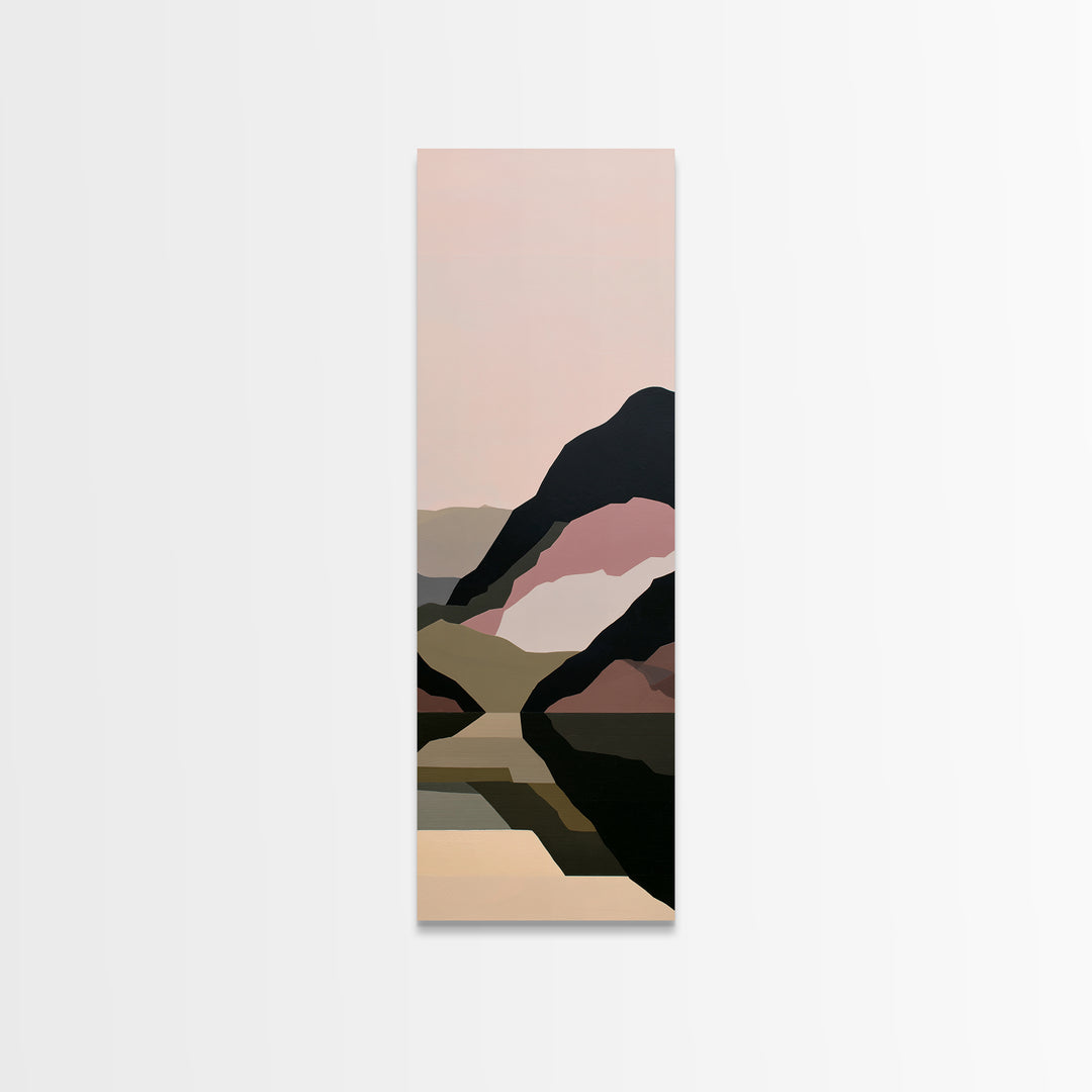 Minimal Fjord Landscape Framed Canvas Print, Scandinavian Art, Contemporary Art, Living Room Decor, Oil Painting, Nordic, SCA-1x3-62