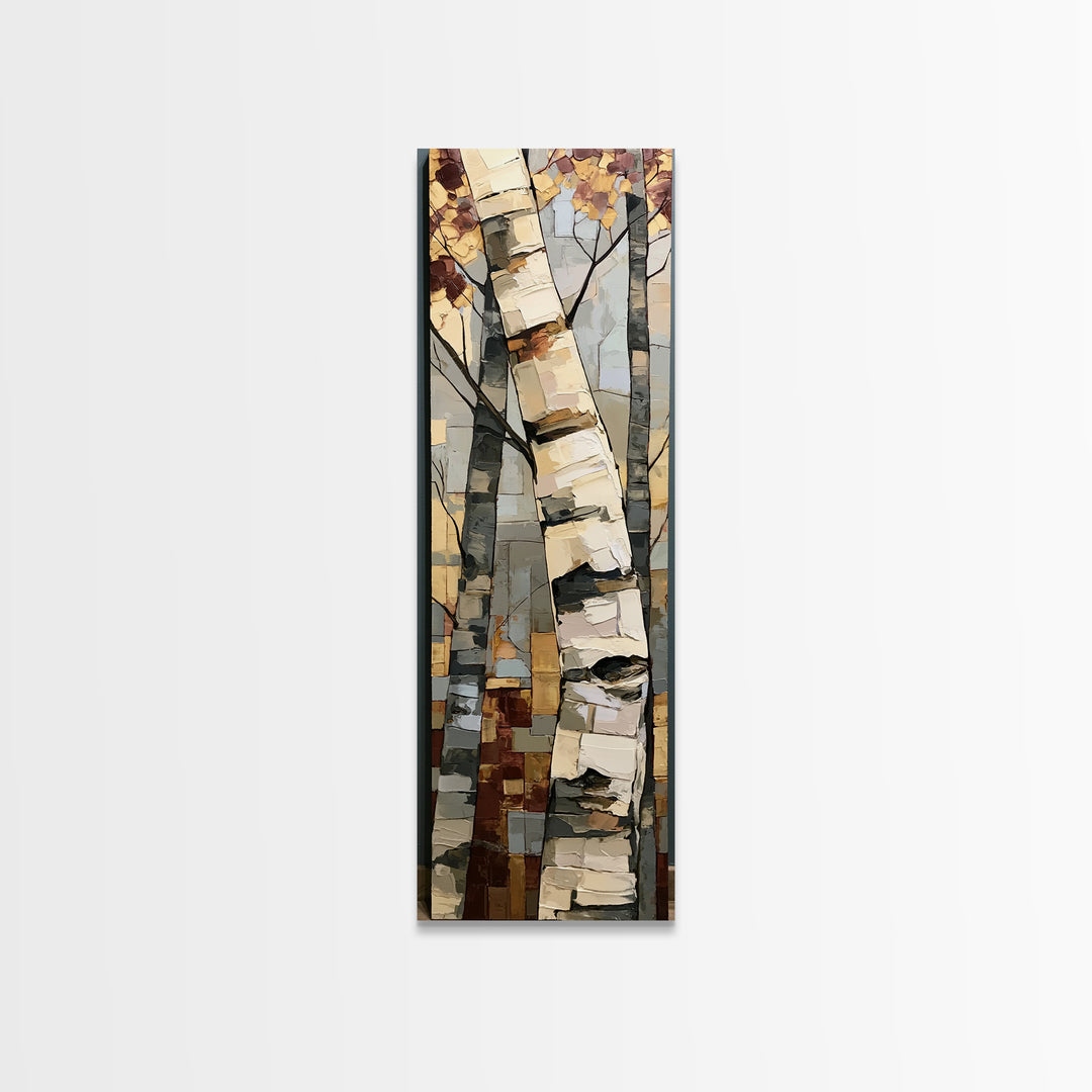 Birch Tree Trunks Framed Canvas Print, Scandinavian Art, Mid Century Modern, Living Room Decor, Oil Painting, Nordic, SCA-1x3-69