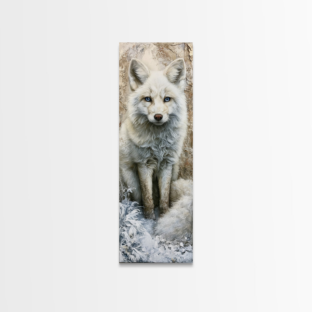 White Fox in Quiet Snow Canvas Print, Scandinavian Art, Modern Art, Living Room Decor, Fine Art, Nordic, Contemporary Art, SCA-1x3-72