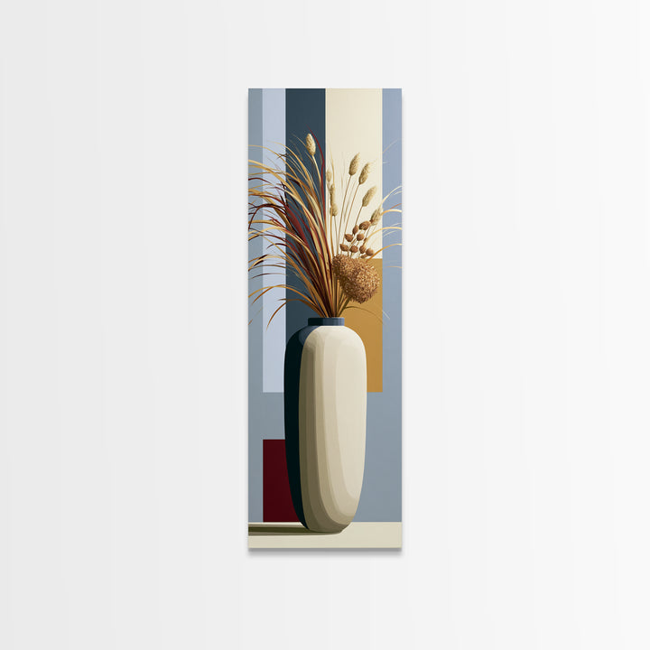 Ceramic Vase with Dried Grasses Canvas Print, Scandinavian Art, Boho Wall Art, Living Room Decor, Nordic, Modern Decor, SCA-1x3-73
