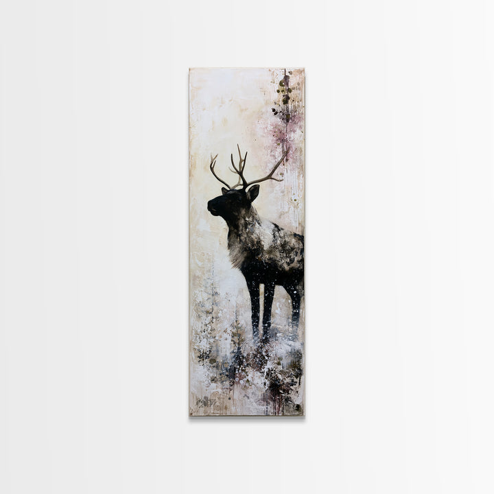 Reindeer Silhouette in Snowy Landscape Canvas Print, Scandinavian Art, Printable, Living Room Decor, Fine Art, Nordic, SCA-1x3-90