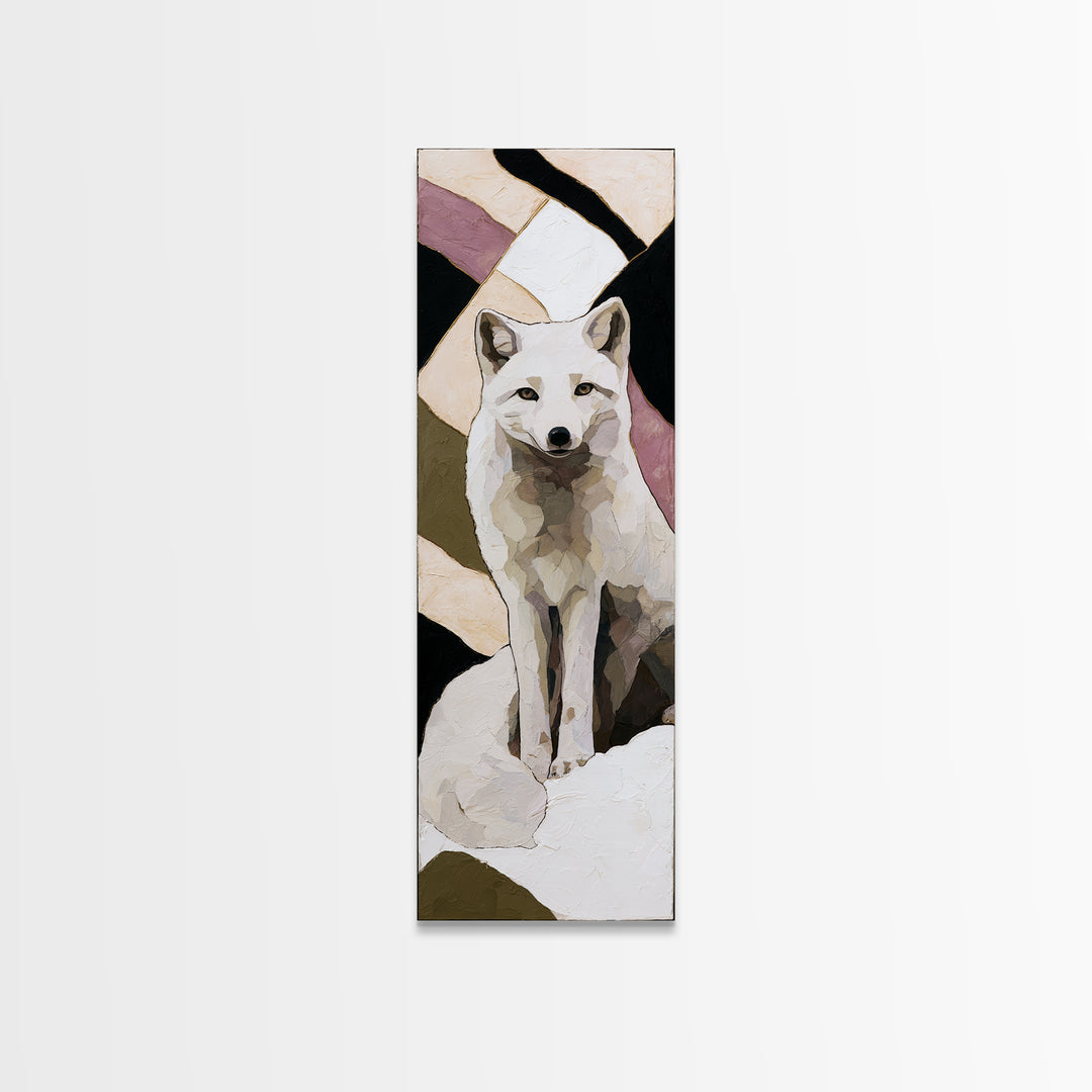 White Fox in Quiet Snow Framed Canvas Print, Scandinavian Art, Statement Artwork, Living Room Decor, Abstract Art, Nordic, SCA-1x3-96