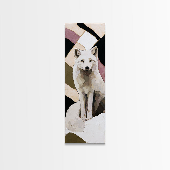 White Fox in Quiet Snow Framed Canvas Print, Scandinavian Art, Statement Artwork, Living Room Decor, Abstract Art, Nordic, SCA-1x3-96