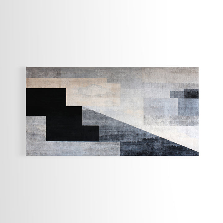 Herringbone Monochrome Pattern Framed Canvas Print, Scandinavian Art, Wall Art, Living Room Decor, Fine Art, Nordic, SCA-2x1-18