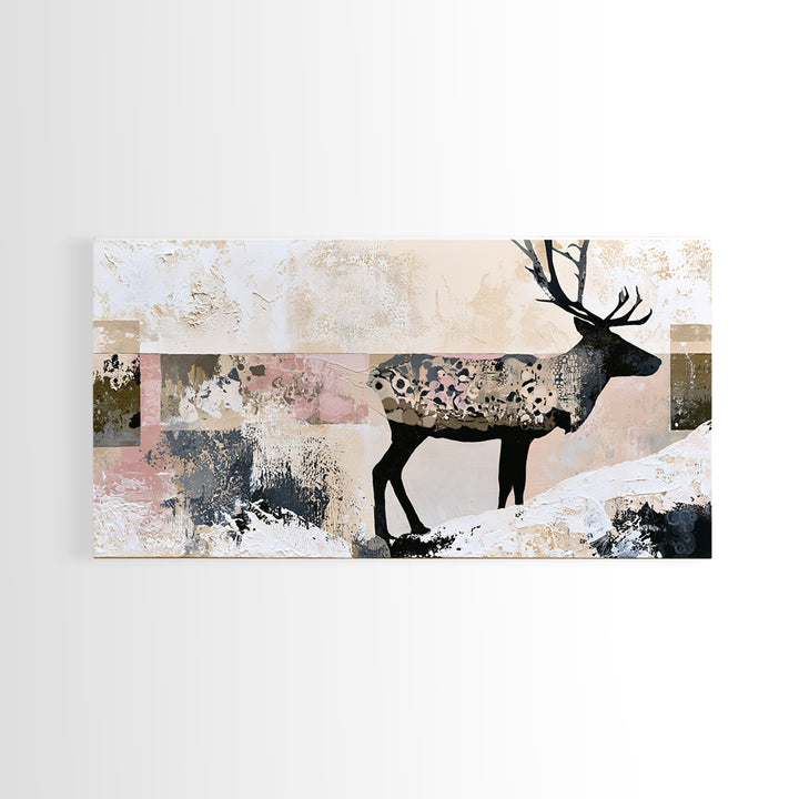 Reindeer Silhouette in Snowy Landscape Canvas Print, Scandinavian Art, Art, Living Room Decor, Fine Art, Nordic, Abstract Art, SCA-2x1-2