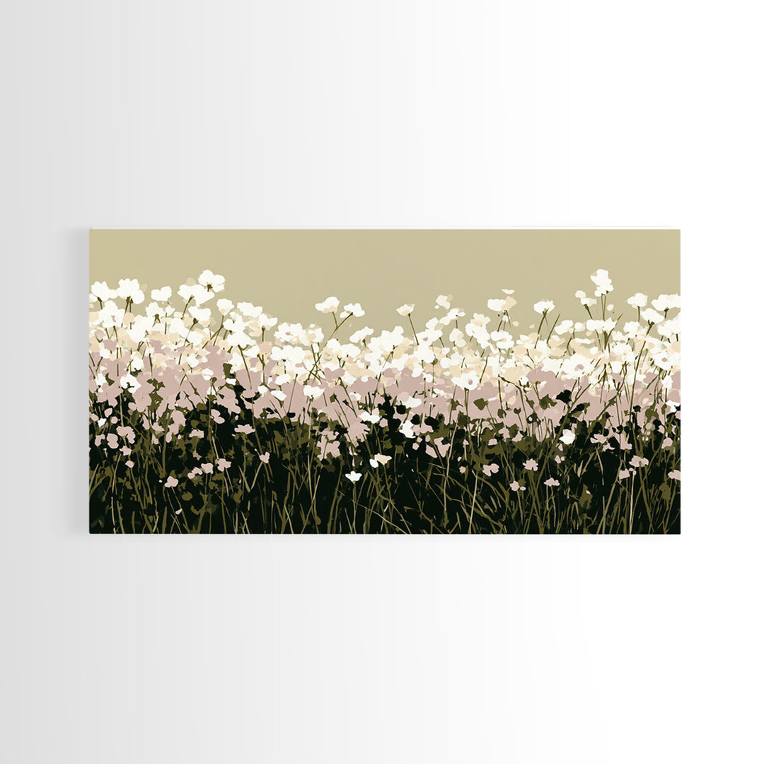 Minimal Meadow Flowers Framed Canvas Print, Scandinavian Art, Wall Decor, Living Room Decor, Oil Painting, Nordic, Canvas Art, SCA-2x1-30