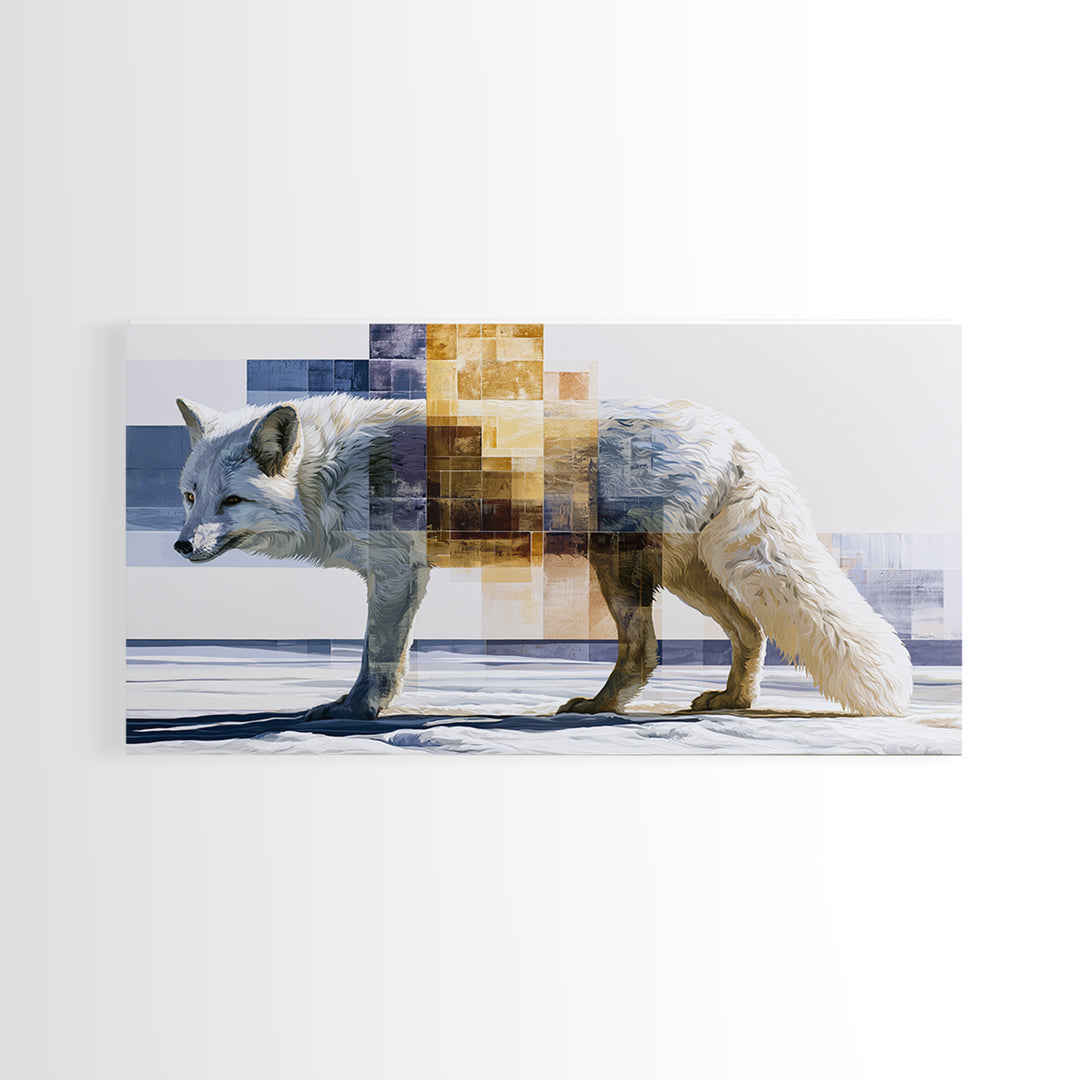 White Fox in Quiet Snow Canvas Print, Scandinavian Art, Home Decor, Living Room Decor, Oil Painting, Nordic, Wall Hanging, SCA-2x1-32