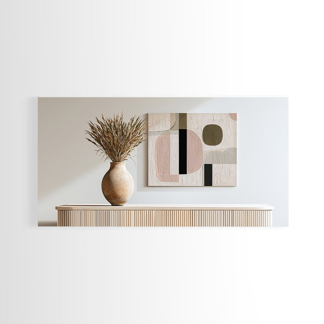 Ceramic Vase with Dried Grasses Framed Canvas Print, Scandinavian Art, Oil Painting, Living Room Decor, Fine Art, Nordic, SCA-2x1-33