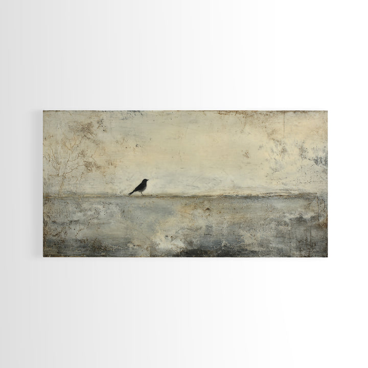 Single Black Branch on Warm White Background Framed Canvas Print, Scandinavian Art, Wall Decor, Living Room Decor, Nordic, SCA-2x1-40