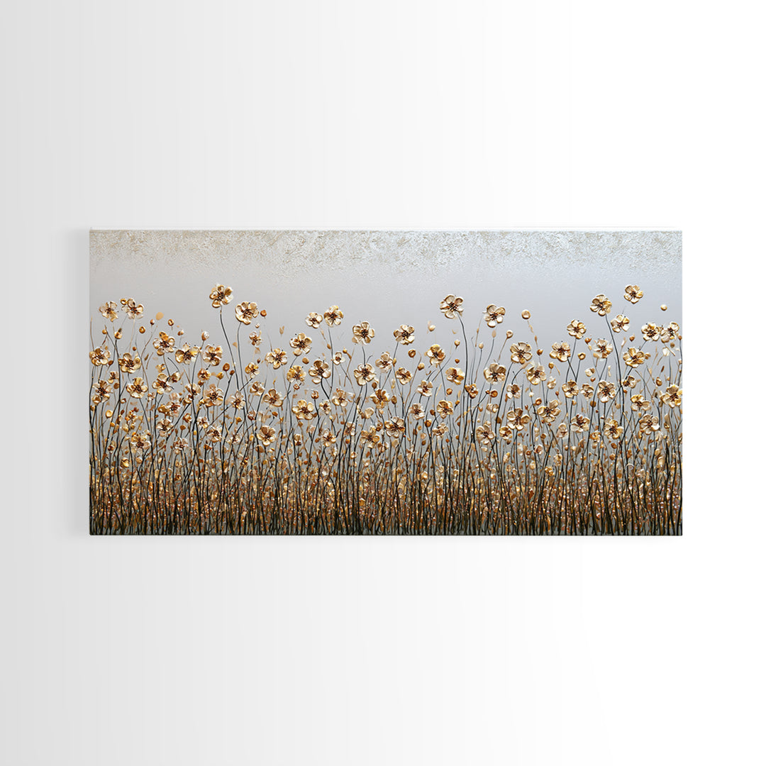 Minimal Meadow Flowers Framed Canvas Print, Scandinavian Art, Wall Decor, Living Room Decor, Oil Painting, Nordic, Canvas Art, SCA-2x1-6