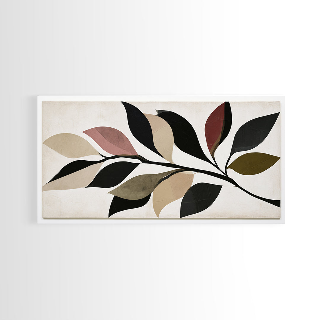 Single Black Branch on Warm White Background Canvas Print, Scandinavian Art, Christmas Decor, Living Room Decor, Oil Painting, SCA-2x1-64
