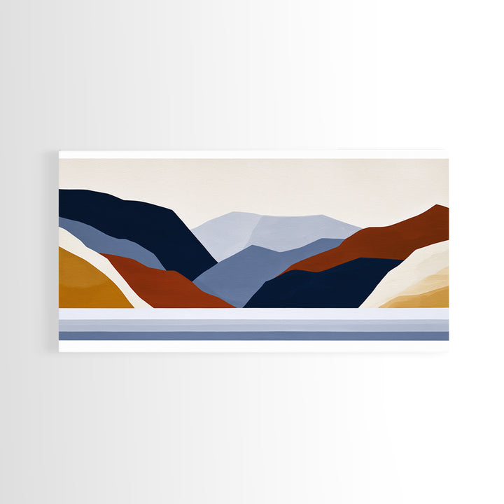 Minimal Fjord Landscape Canvas Print, Scandinavian Art, Living Room Decor, Oil Painting, Nordic, Living Room Wall Art, SCA-2x1-70