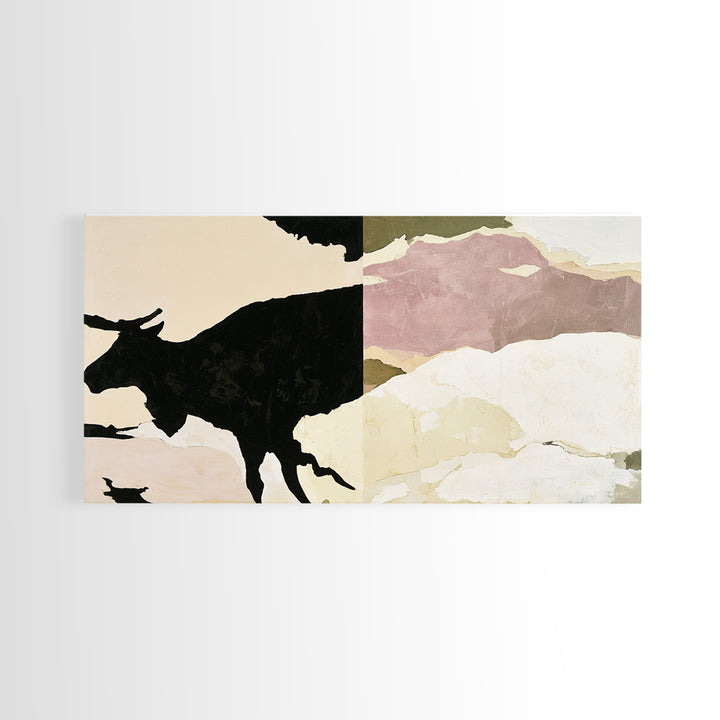 Reindeer Silhouette in Snowy Landscape Canvas Print, Scandinavian Art, Wall Hanging, Living Room Decor, Fine Art, Nordic, SCA-2x1-74