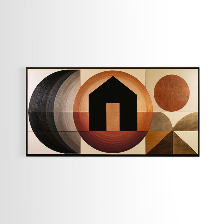 Simple Black House Shape Framed Canvas Print, Scandinavian Art, Contemporary Art, Living Room Decor, Abstract Art, Nordic, SCA-2x1-75