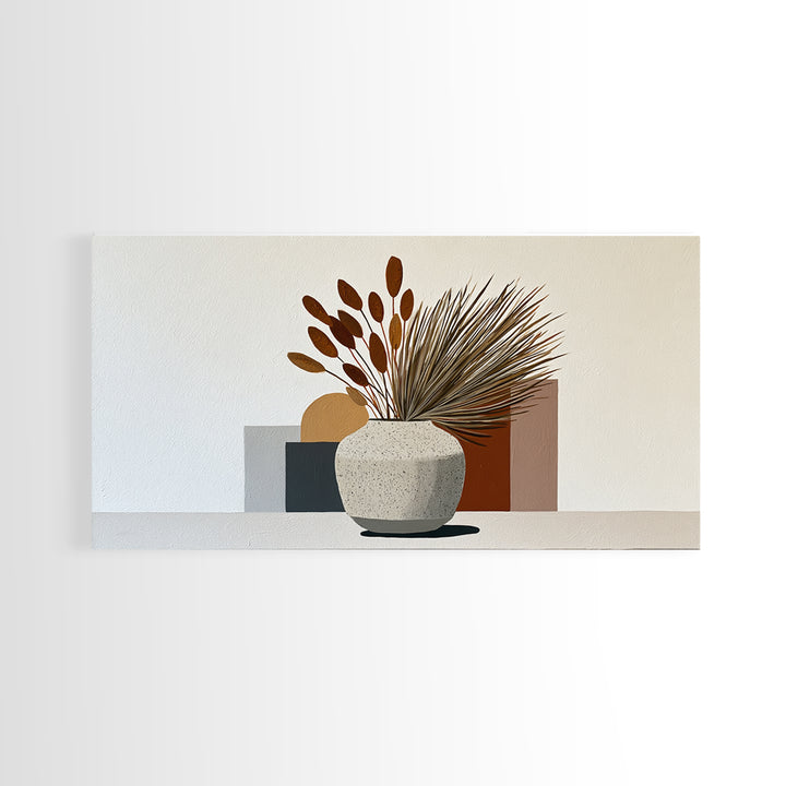 Ceramic Vase with Dried Grasses Framed Canvas Print, Scandinavian Art, Modern Wall Art, Living Room Decor, Watercolor Art, SCA-2x1-81