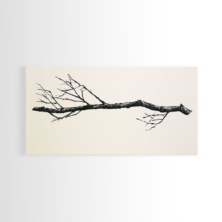 Single Black Branch on Warm White Background Canvas Print, Scandinavian Art, Abstract Art, Living Room Decor, Nordic, SCA-2x1-88