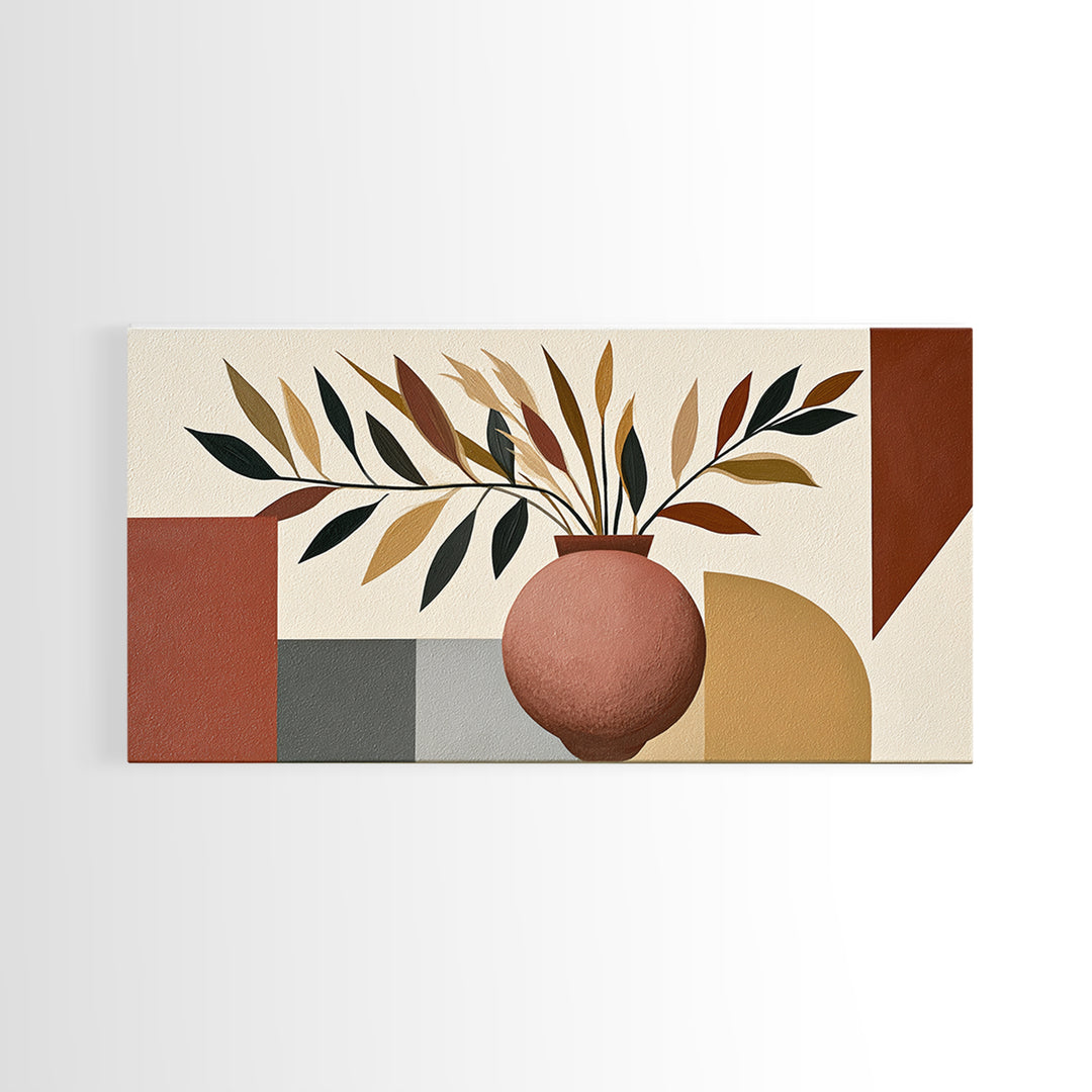 Ceramic Vase with Dried Grasses Framed Canvas Print, Scandinavian Art, Oil Painting, Living Room Decor, Fine Art, Nordic, SCA-2x1-9